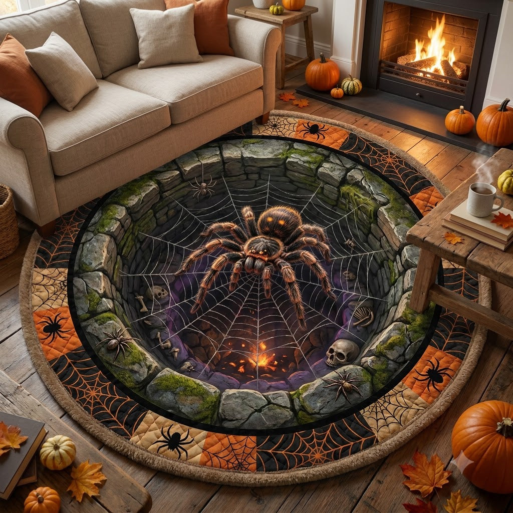 3D Halloween Spider Web Well Illusion Rug