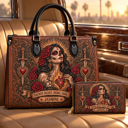 Personalized Sacred Rebel Leather Handbag + Free Matching Wallet