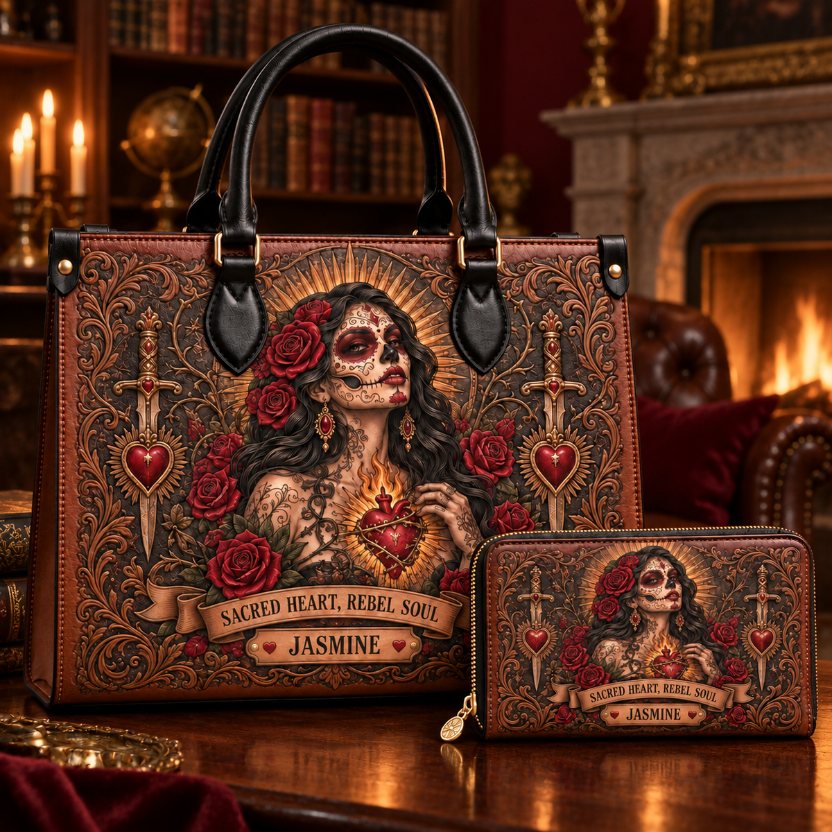 Personalized Sacred Rebel Leather Handbag + Free Matching Wallet