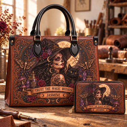 Personalized Moonlit Witch Leather Handbag + Free Matching Wallet