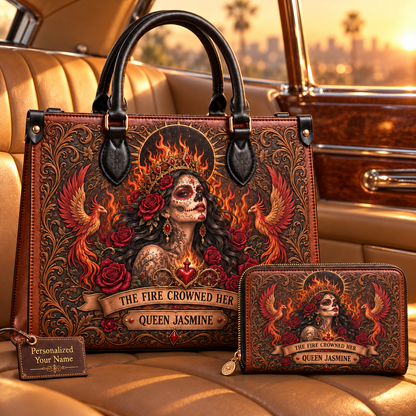 The Fire-Crowned Queen Personalized Leather Handbag + Free Matching Wallet