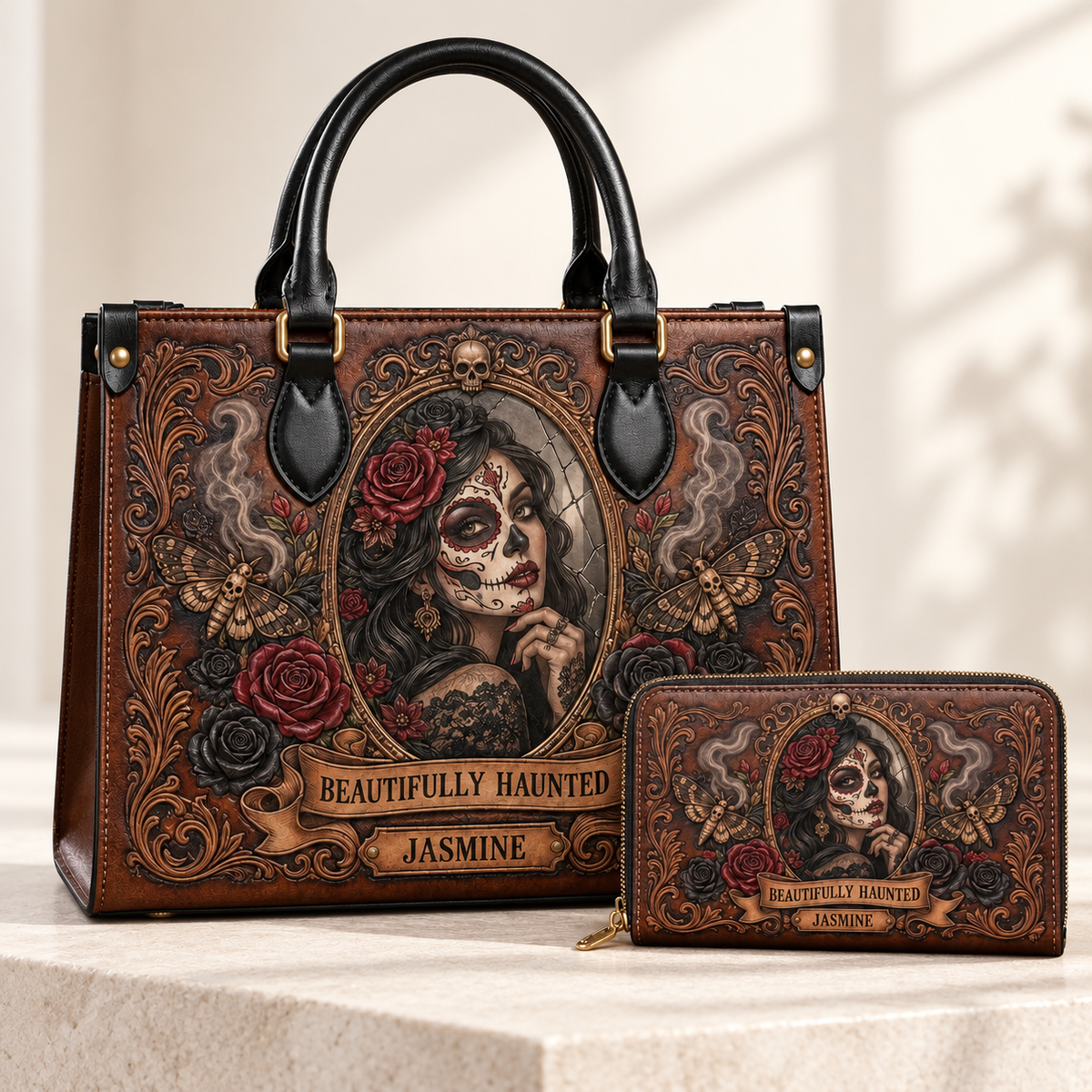 Personalized Beautifully Haunted Leather Handbag + Free Matching Wallet