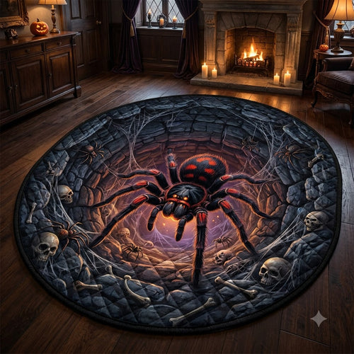 3D Halloween Spider Web Well Illusion Rug