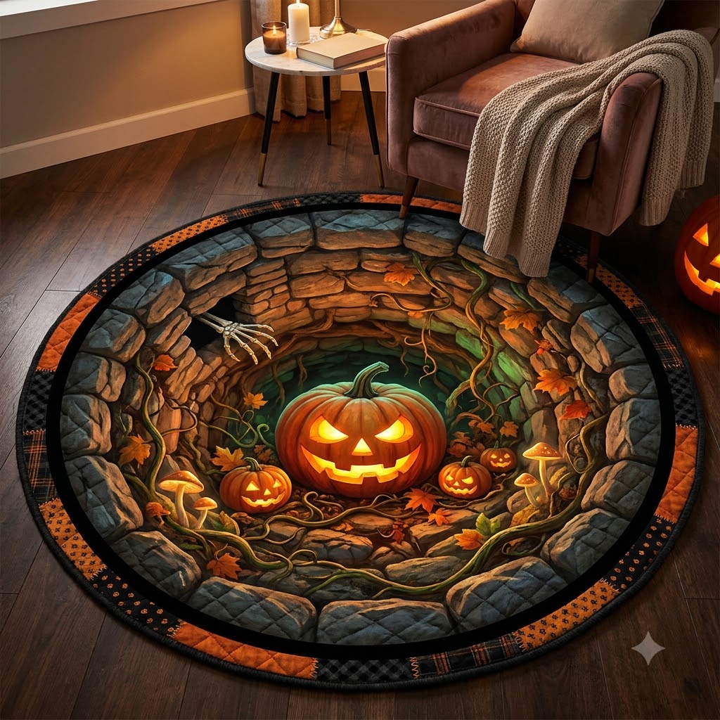 3D Halloween Pumpkin Portal Illusion Rug