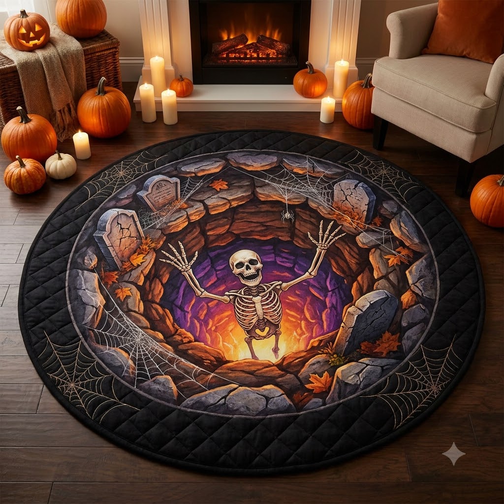 3D Halloween Skeleton Well Illusion Rug