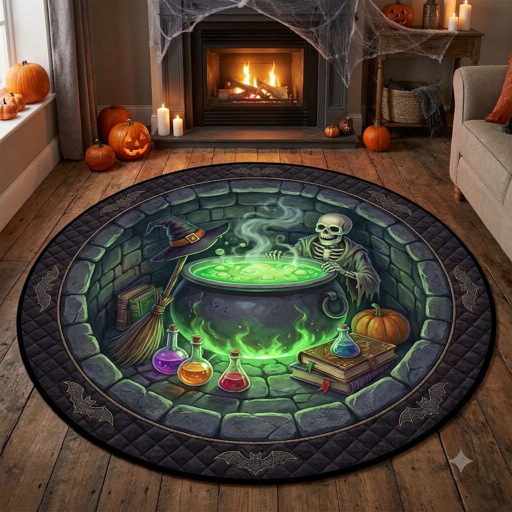 3D Halloween Skeleton Well Illusion Rug