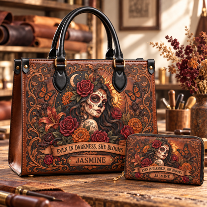Personalized Bloom Through the Darkness Leather Handbag + Free Matching Wallet
