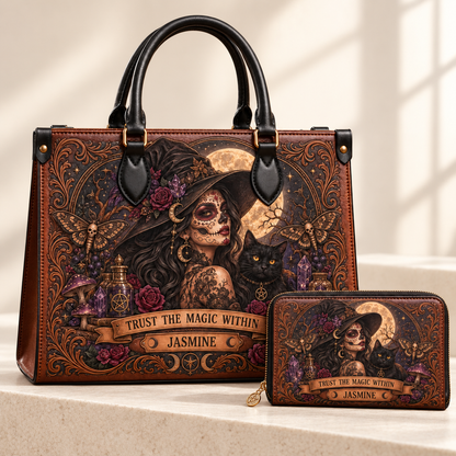 Personalized Moonlit Witch Leather Handbag + Free Matching Wallet