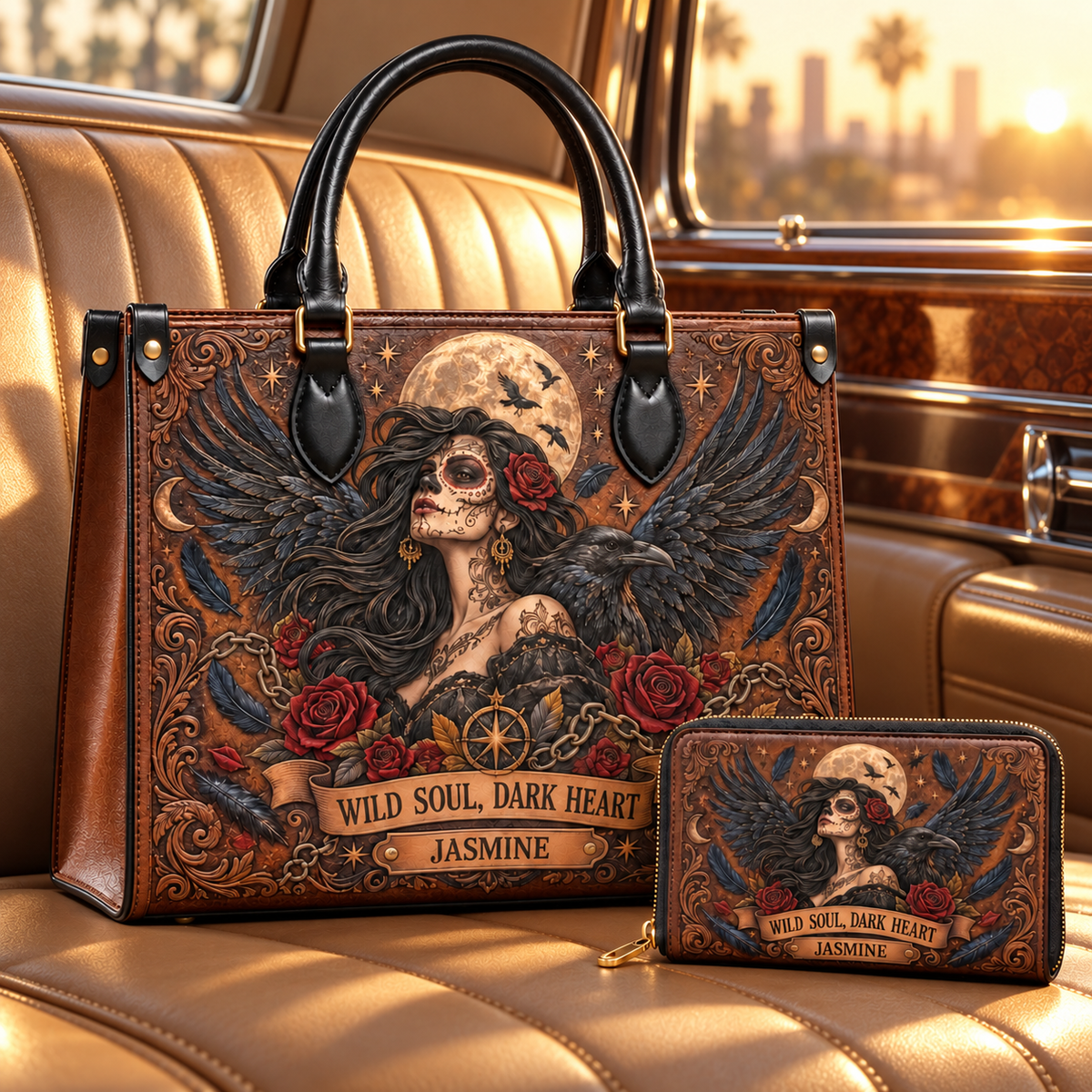 Personalized Wild Soul, Dark Heart Leather Handbag + Free Matching Wallet