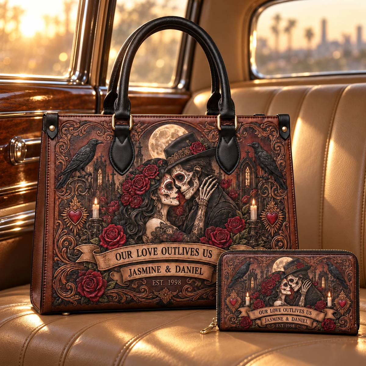 Personalized Love Beyond the Grave Leather Handbag + Free Matching Wallet
