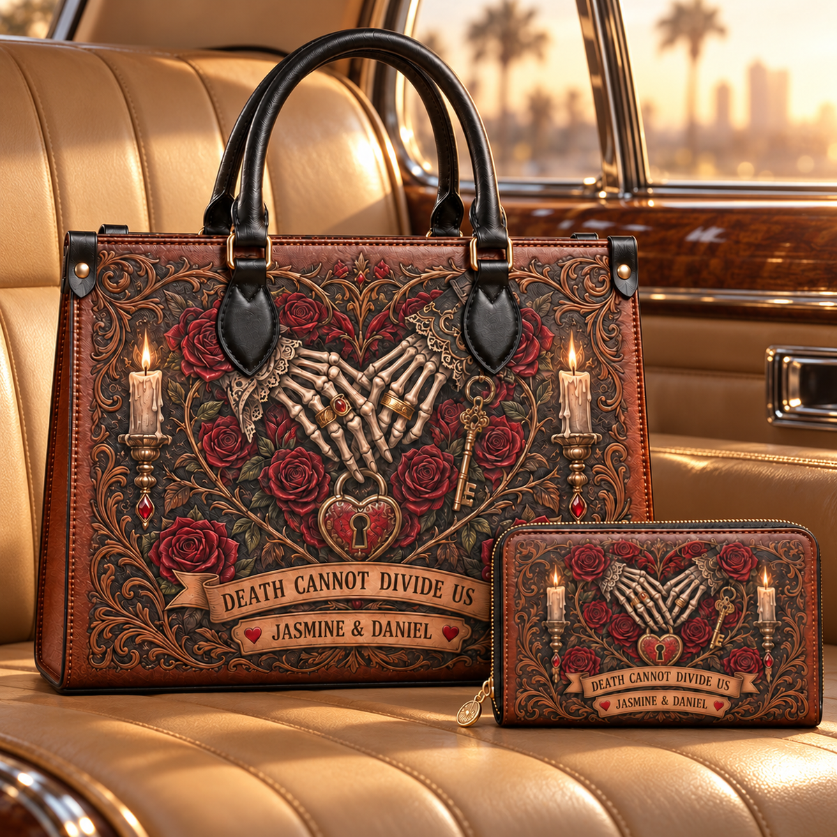Personalized Death Cannot Divide Us Leather Handbag + Free Matching Wallet