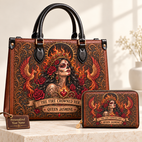 The Fire-Crowned Queen Personalized Leather Handbag + Free Matching Wallet