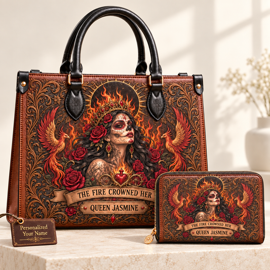 The Fire-Crowned Queen Personalized Leather Handbag + Free Matching Wallet