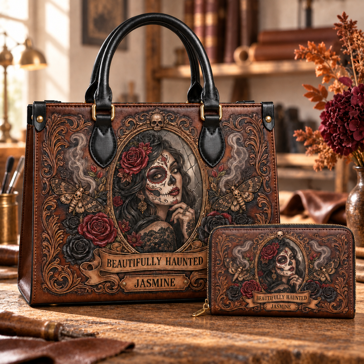 Personalized Beautifully Haunted Leather Handbag + Free Matching Wallet