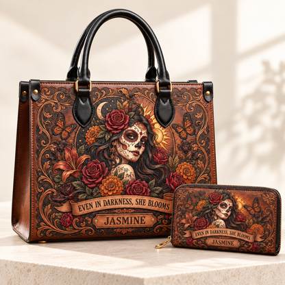 Personalized Bloom Through the Darkness Leather Handbag + Free Matching Wallet