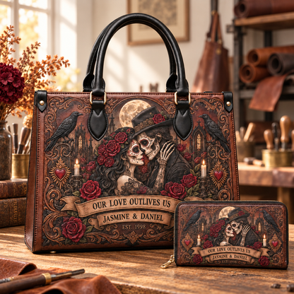 Personalized Love Beyond the Grave Leather Handbag + Free Matching Wallet