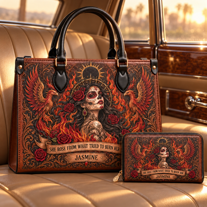 Personalized Born From Fire Leather Handbag + Free Matching Wallet