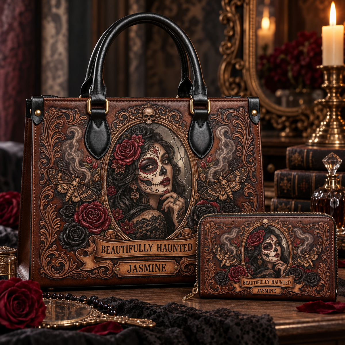 Personalized Beautifully Haunted Leather Handbag + Free Matching Wallet