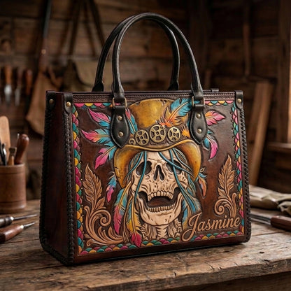 Steampunk Feather Skull Leather Bag + Free Wallet