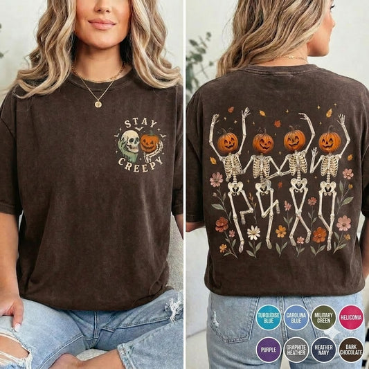 Stay Creepy Skeleton Pumpkin T-Shirt