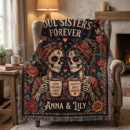 Soul Sisters Forever Personalized Skeleton Best Friends Woven Blanket