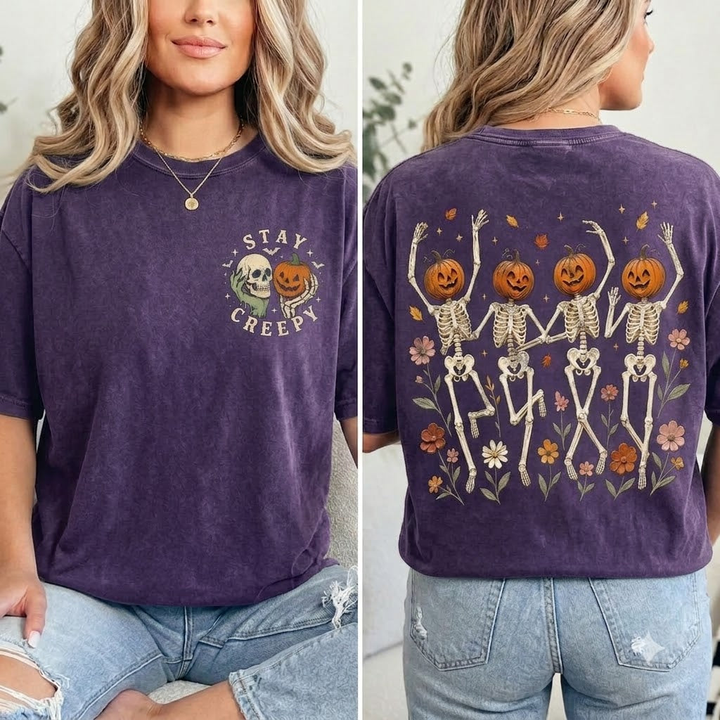 Stay Creepy Skeleton Pumpkin T-Shirt