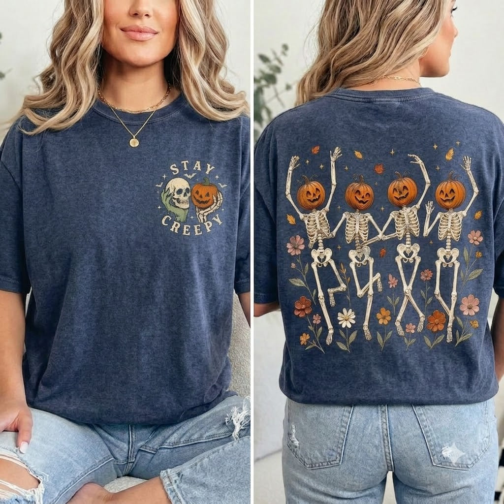 Stay Creepy Skeleton Pumpkin T-Shirt