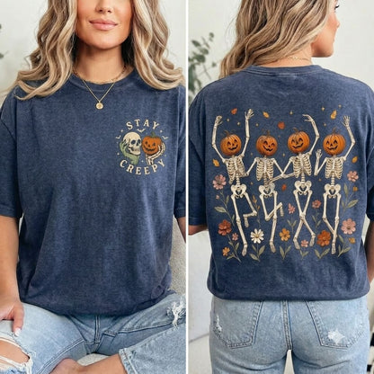 Stay Creepy Skeleton Pumpkin T-Shirt