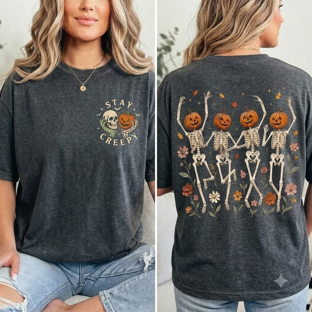 Stay Creepy Skeleton Pumpkin T-Shirt