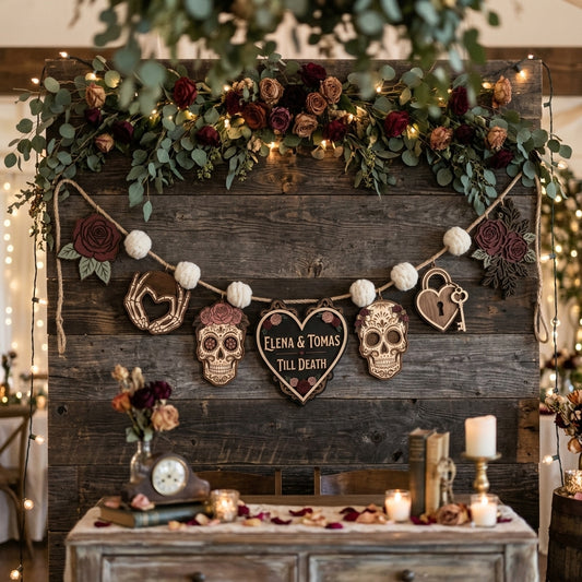 Personalized Till Death Skull Wooden Garland