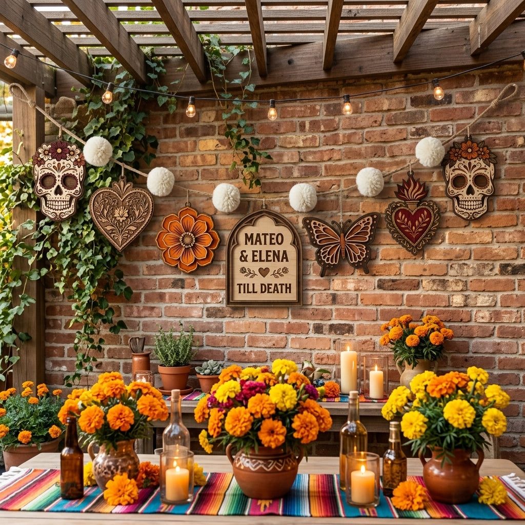 Sugar Skull Floral Till Death Personalized Wooden Garland