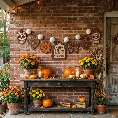 Sugar Skull Floral Till Death Personalized Wooden Garland