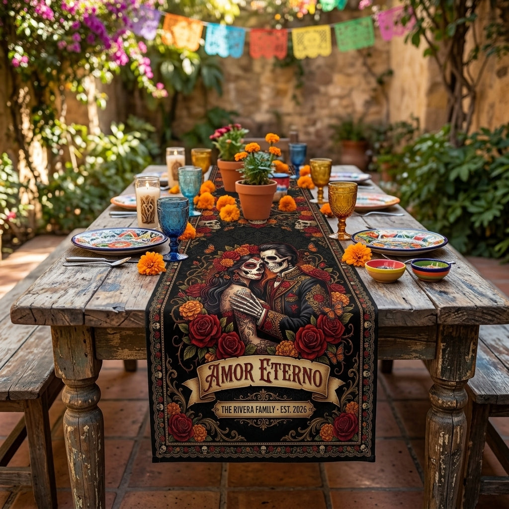 Amor Eterno Sugar Skull Table Runner