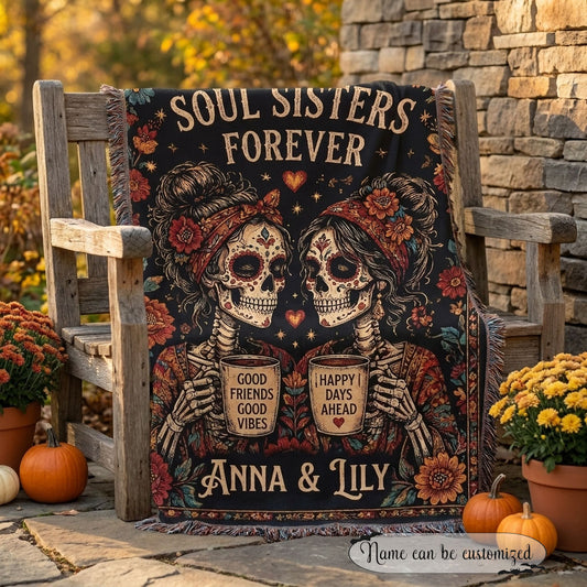 Soul Sisters Forever Personalized Skeleton Best Friends Woven Blanket