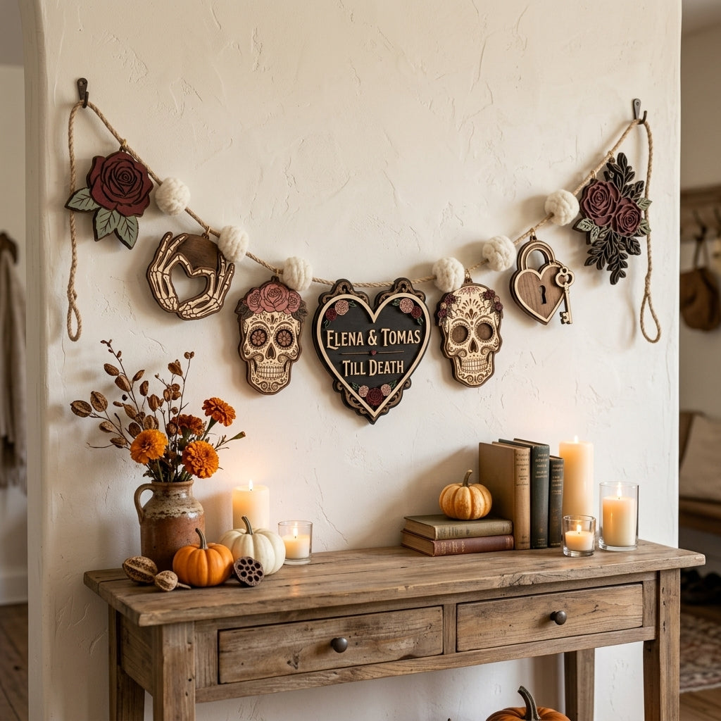 Personalized Till Death Skull Wooden Garland