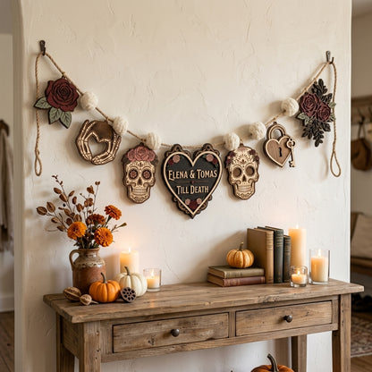 Personalized Till Death Skull Wooden Garland
