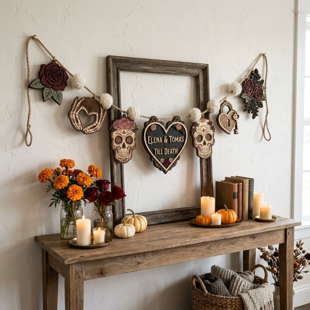 Personalized Till Death Skull Wooden Garland