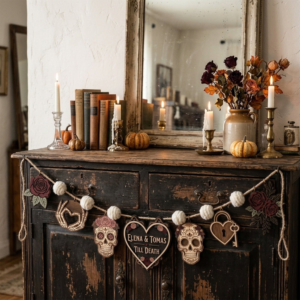 Personalized Till Death Skull Wooden Garland