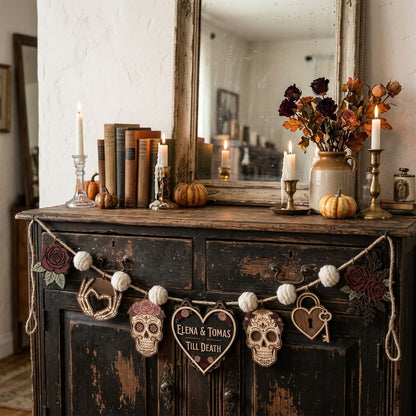 Personalized Till Death Skull Wooden Garland