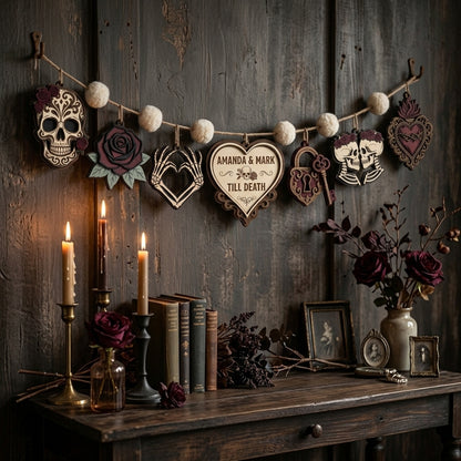 Dark Romance Skull Couple Personalized Wooden Garland