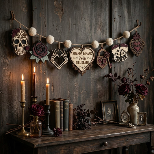 Dark Romance Skull Couple Personalized Wooden Garland