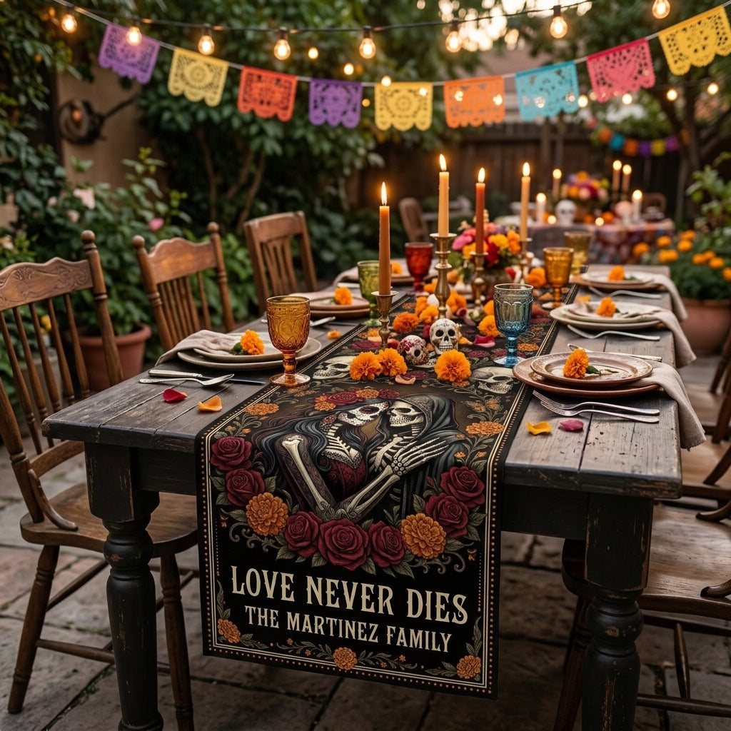 Gothic Skeleton Couple Table Runner