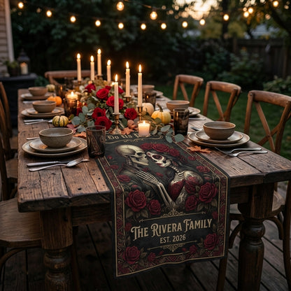 Mexican Skull Couple Table Runner