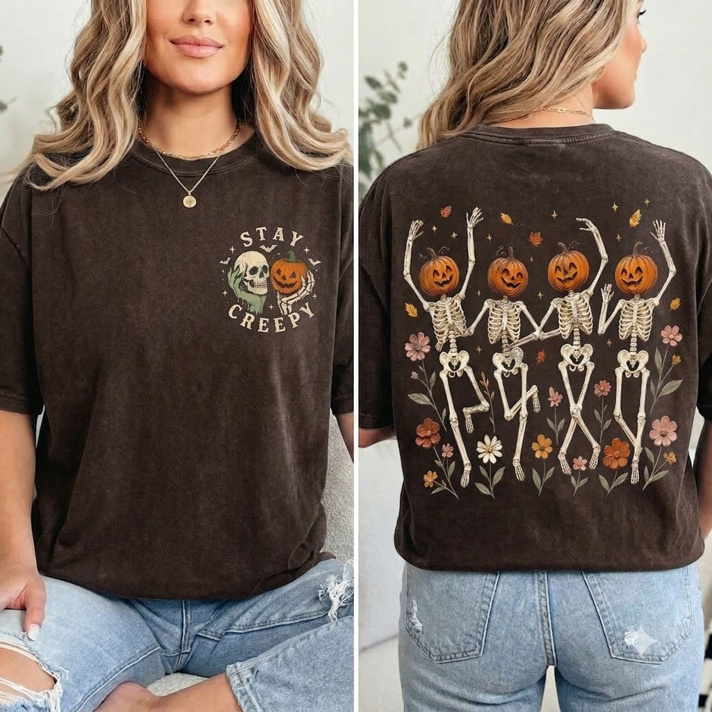 Stay Creepy Skeleton Pumpkin T-Shirt
