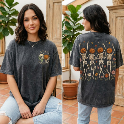 Stay Creepy Skeleton Pumpkin T-Shirt
