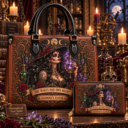 She Makes Her Own Magic Witch Leather Handbag + Free Matching Wallet