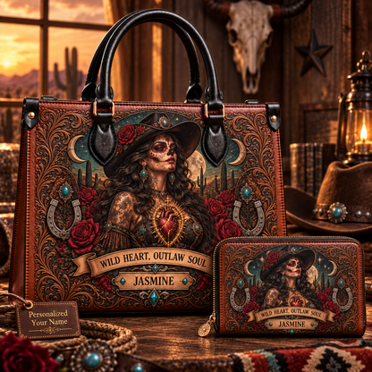 Wild Heart, Outlaw Soul Cowgirl Leather Handbag + Free Matching Wallet