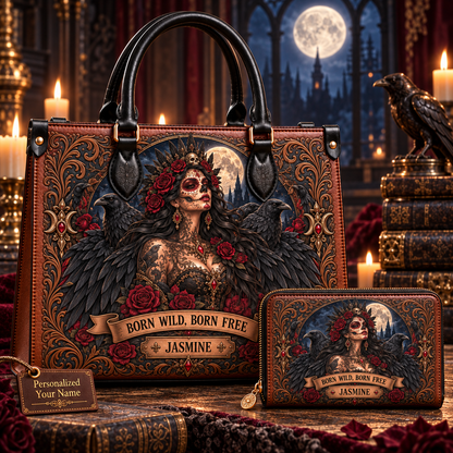Born Wild, Born Free Raven Queen Leather Handbag + Free Matching Wallet