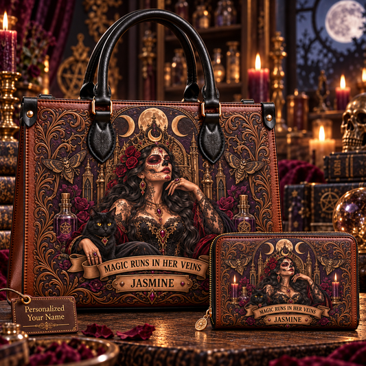 Magic Runs in Her Veins Gothic Witch Leather Handbag + Free Matching Wallet