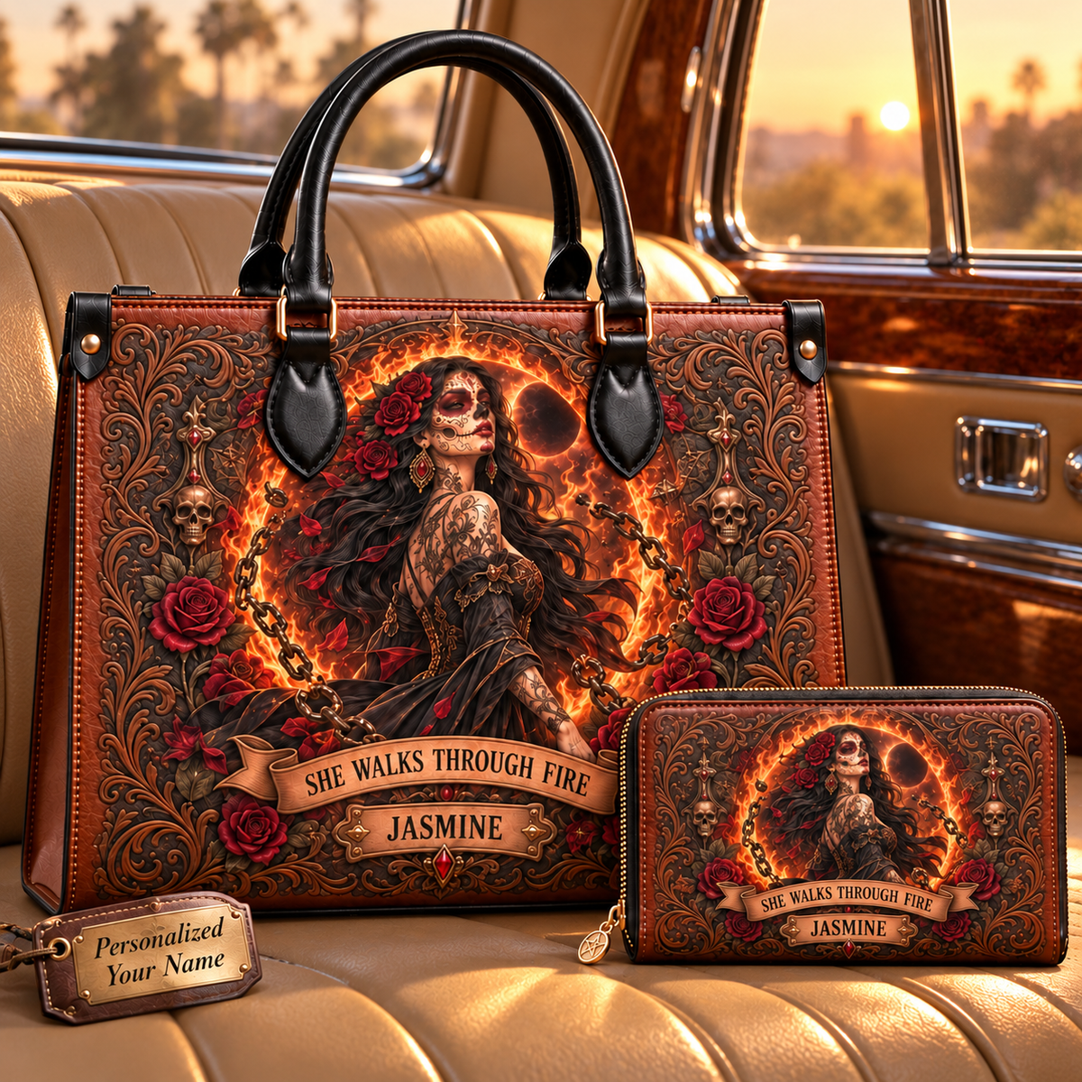 She Walks Through Fire Leather Handbag + Free Matching Wallet